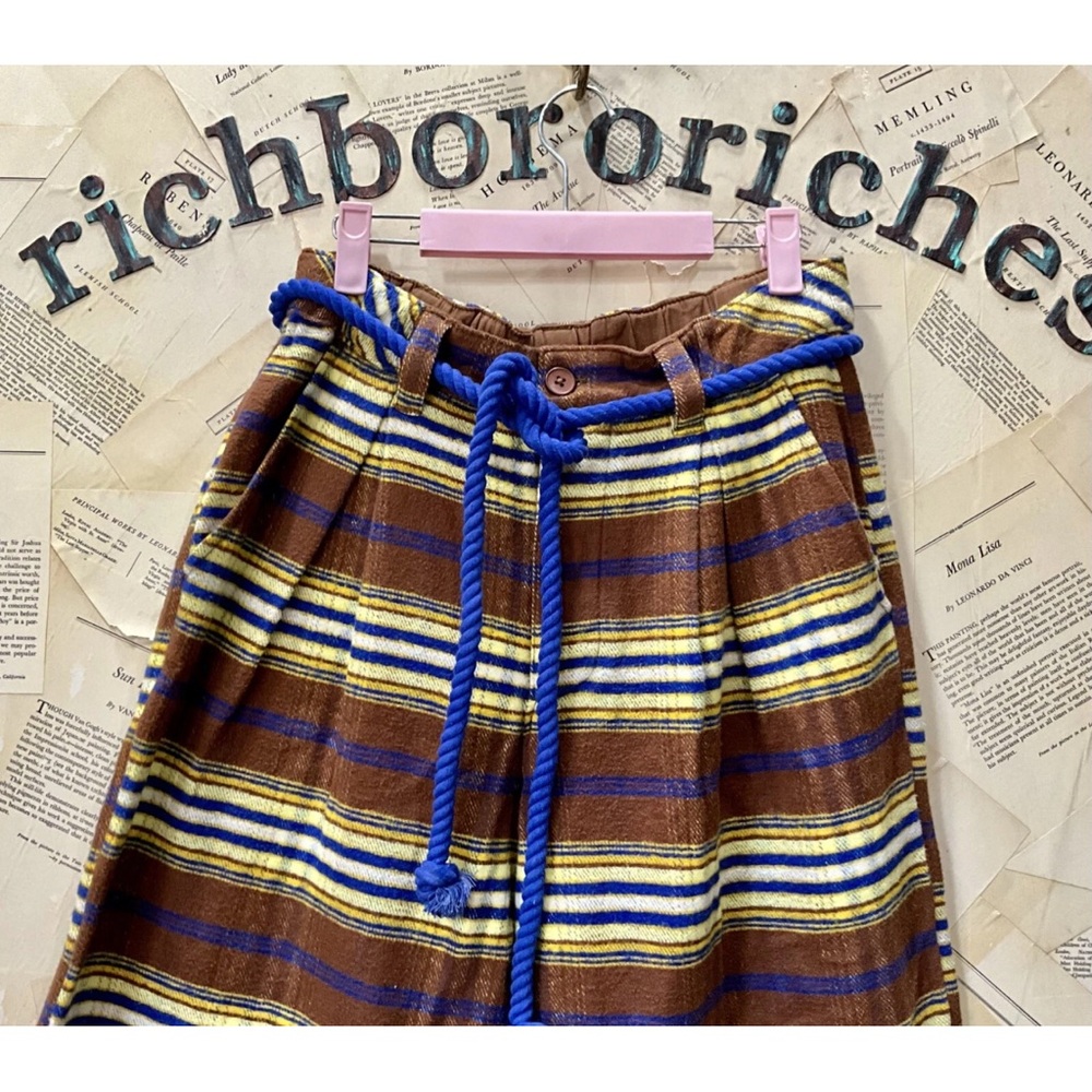 Free People Preppy Plaid Pull On Trousers Pants Flannel Tie Brown Blue S NEW - Picture 7 of 8